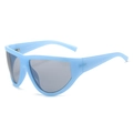 Futuristic Y2K cyber sunglasses with light blue frame and grey lenses on white background - Blue Frame Grey Lens