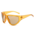 Futuristic cyberpunk Y2K wraparound sunglasses with amber translucent frames and orange lenses - Champagne Frame / Tea Lens
