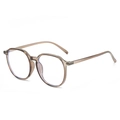Classic round TR90 anti-blue light glasses frame in a translucent tea brown finish - Grey Frame