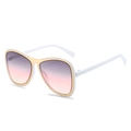 Oversized white pilot sunglasses with golden metal trim and purple gradient lenses - Regular / White Frame Grey Pink Lens