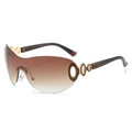 Y2K oversized shield sunglasses featuring gradient brown lenses and tortoise temples - Regular / Gold Frame Gradient Tea Lens