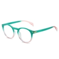 Retro round full frame glasses with green to pink gradient design and gold accents - Green Pink Frame / Anti-Blue Light Clear Lens