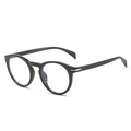 Occhiali rotondi classici neri a montatura intera con eleganti accenti in metallo - Montatura nero lucido / Lente trasparente anti-luce blu