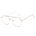 Occhiali quadrati classici in metallo oro rosa con doppio ponte e lenti chiare - Montatura oro / Lenti trasparenti