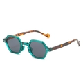 Polygonal small frame sunglasses with green resin frame and tortoiseshell temples - Regular / Green Frame Grey Lens