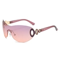 Lunettes Y2K sans monture avec verres dégradés violet-orange et anneaux métalliques - Standard / Monture Dorée Verre Rose Violet