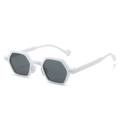Modern white hexagonal frame sunglasses with dark grey lenses and retro geometric style - Regular / White Frame Gray Lens