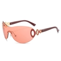 Lunettes de soleil Y2K Shield avec verres orange-rose et branches rouge foncé - Standard / Monture Or Verres Rouge Vin