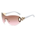 Lunettes Y2K à bouclier avec branches blanches et verres dégradés marron et métal - Standard / Branches Blanches/Verres Thé Rose