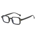 Retro black square frame blue light blocking glasses with gold metal accents on white background - Glossy Black Frame