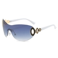 Lunettes de soleil bouclier Y2K avec verres dégradés bleus et monture blanche - Standard / Branches Blanches Bleu Gris
