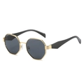 Retro polygonal gold metal sunglasses with dark lenses for a vintage street style look - Regular / Black Legs Gold Frame Grey Lens