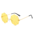Frameless octagonal sunglasses with yellow spider web lenses and gold metal temples - Gold Frame Yellow Lens