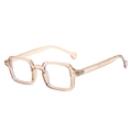 Transparent pink square glasses frame with gold hinges for women in 45-degree view - Champagne Frame