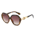 Lunettes de soleil ovales en écaille avec verres dégradés marron et branches métal doré - Monture Léopard Verres Marron Dégradés