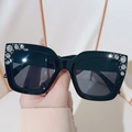 Chic black oversized square sunglasses with sparkling rhinestones on the frame edges - Black Frame Grey Lens