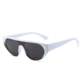 Chic oversized one-piece sunglasses featuring a glossy white frame and black tinted lenses - White Frame Gray Lens