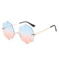 Frameless octagonal sunglasses with spider web carving and blue-pink gradient lenses - Gold Frame Gradient Blue Pink Lens