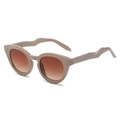 Oval sunglasses with nude thick frames, brown gradient lenses and wavy temple design - Regular / Khaki Frame Double Tea Lens
