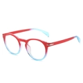 Fashionable round frame glasses with red to light blue gradient and silver metal hinges - Red Blue Frame / Anti-Blue Light Clear Lens