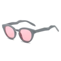 Fashionable oval sunglasses with grey matte frame, pink lenses and wavy temples - Regular / Grey Frame / Pink Lens