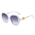 Oval geometric sunglasses with white glossy frame and purple gradient lenses - White Frame Gray Lens