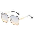 Modern rimless sunglasses with blue to yellow gradient lenses and gold chain temples - Gold Frame Blue Yellow Gradient Lens