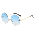 Rimless octagonal sunglasses with blue gradient spider web lenses and gold metal temples - Gold Frame Gradient Blue Lens
