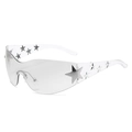 Y2K grey tinted shield sunglasses with silver star studs on a transparent frame - Clear Frame Light Mirror Lens