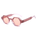 Pink hexagonal fashion sunglasses with transparent frames and wide temple design - Regular / Pink Frame Champagne Lens