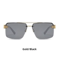Frameless square sunglasses in gold and black finish with wood grain texture temples - Regular / Gold/Black
