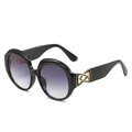Occhiali da sole ovali vintage da donna con montatura nera e lenti viola sfumate - Montatura Nera Doppia Lente Grigia