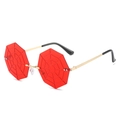 Frameless octagon sunglasses with red spider web lenses and gold metal frame - Gold Frame Red Lens