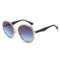 Runde Oval-Sonnenbrille mit goldenem Wellenrahmen und lila-blauem Verlaufsglas - Goldrahmen Grau-Blaue Gläser
