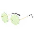 Frameless octagon sunglasses with green spider web lenses and golden metal frames - Golden Frame / Light Green Lens
