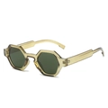 Chic translucent tea brown polygon sunglasses with dark green lenses in geometric frame - Regular / Green Frame / Green Lens