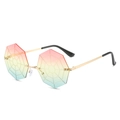 Rimless octagonal sunglasses with pink-yellow gradient cobweb lenses and gold frame - Gold Frame Pink Yellow Green