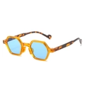 Hexagonal yellow transparent frame sunglasses with blue lenses and tortoiseshell temples - Regular / Orange Frame Blue Lens