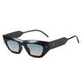 Occhiali da sole moderni cat-eye con rivetti in argento e lenti sfumate alla moda - Montatura Nera Lenti Verde Giallo