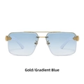 Oversized rimless square sunglasses with gradient blue lenses and white wood grain temples - Regular / Gold/Gradient Blue