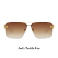 Square rimless sunglasses with gold double bridge and brown gradient lenses - Regular / Standard Gradient Tea Lenses