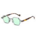 Hexagonal sunglasses with light green lenses, transparent grey frame and tortoiseshell temples - Regular / Grey Frame Green Lens (Leopard Temples)