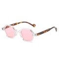 Polygonal sunglasses with transparent pink lenses and tortoiseshell textured temples - Regular / Transparent Frame Pink Lens