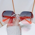 Frameless oversized sunglasses with grey to orange gradient lenses and orange temples - Orange Temples/Grey Pink Lens