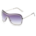Modern Y2K wrap-around sunglasses with purple gradient lenses and silver metal frame - Silver Frame Gradient Grey Lens
