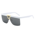 Modern white oversized sunglasses featuring a grey lens and gold triangle detail - Regular / White Frame Gray Lens