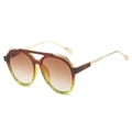 Pilot sunglasses with tortoise brown and yellow-green gradient frames and gold metal temples - Regular / Standard (Inc. 13% VAT Invoice) Brown & Green Floral Frame, Double Tea Lenses