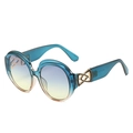 Translucent blue oval frame sunglasses with gradient lenses and gold metallic details - Blue and Yellow Frame Blue Yellow Lens