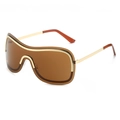Brown Y2K wrap-around sunglasses with gold metal trim and tinted mono lens - Gold Frame Brown Lens