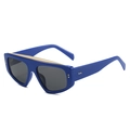 Flat top oversized royal blue sunglasses with gold metal bar and rivet accents - Regular / Blue Frame Grey Lens